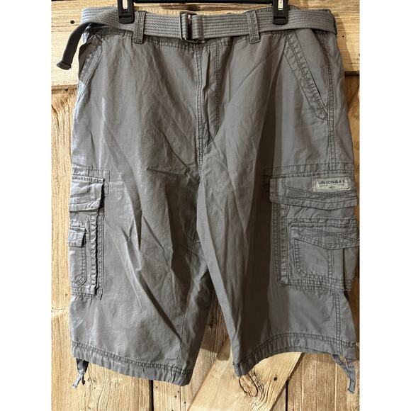 Unionbay Cargo Shorts Men's Size 36 Gray With Belt & Side Strings - Picture 1 of 10